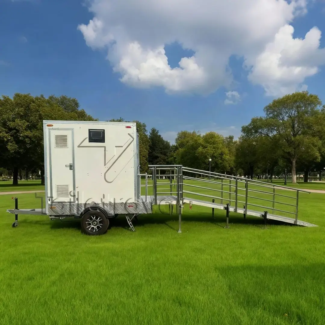 

Portable Outdoor Mobile Toilet for Disabled with 360° Safety Grab Bars Non-Slip Floor Independent Sewage Disposal Public Access