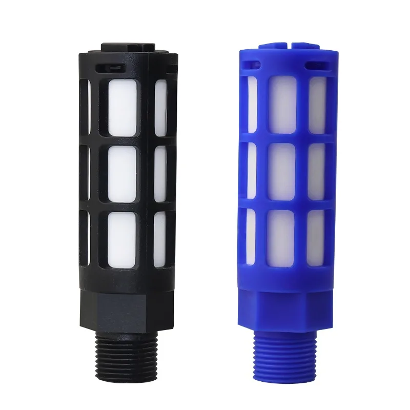 ตัวเก็บเสียงลมแบบนิวเมติก ตัวเก็บเสียงไอเสียพลาสติก เกลียวตัวผู้ 1/8 1/4 3/8 1/2  ตัวกรองดูดซับเสียงแบบล็อคเร็ว สำหรับปั๊มพ่นหมอก สีฟ้า