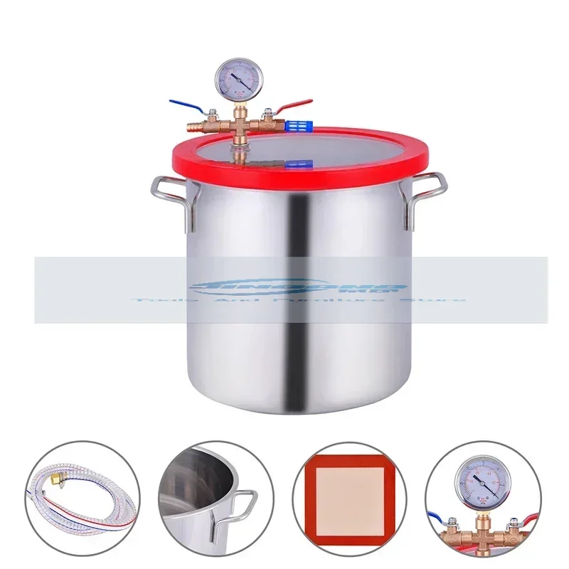 3 Gallon 12L Stainless Steel Vacuum Degassing Chamber Vacuum Defoaming Barrel For Silicone Resin AB Adhesive 25x25CM Acrylic Lid