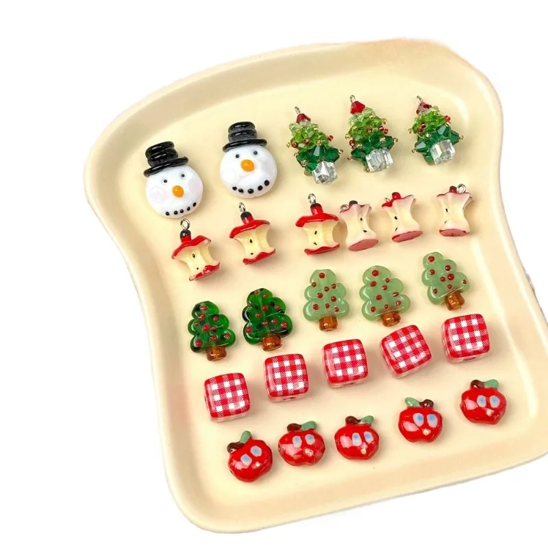 Christmas gifts,  apples, snowmen, Christmas tree pendants, DIY handmade beaded materials, bracelets and necklace accessories.