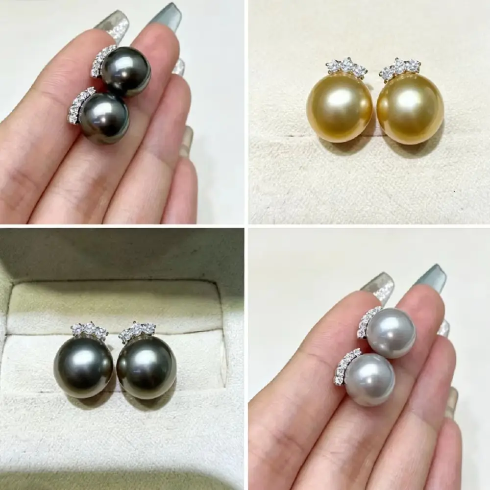 Gorgeous Earrings AAAA10-11mm Natural South Sea Round Pearl 925s Eyelash Earnail