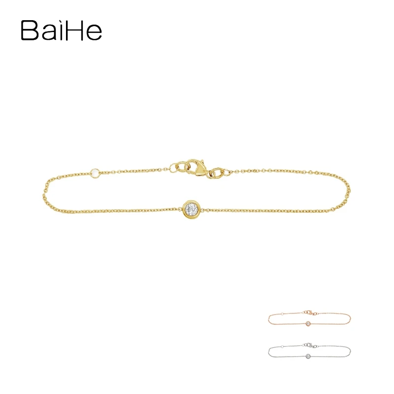 

BAIHE Solid 18K White/Yellow/Rose Gold 0.06ct/0.08CT/0.10CT Natural Diamond Round Bracelet for Women Trendy Simple Fine Jewelry