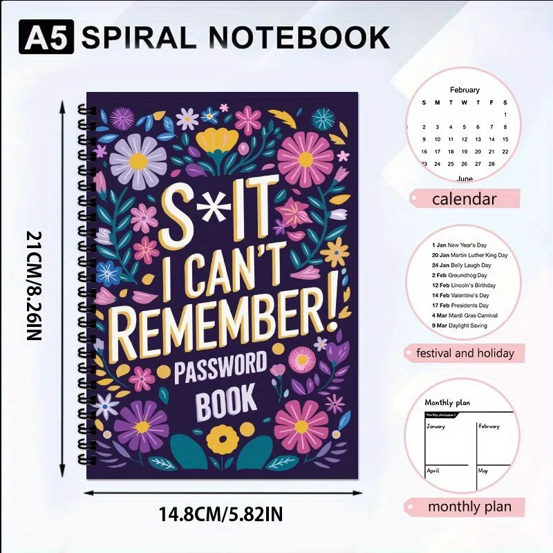 A5 Interesting Spiral Password Notebook, Interesting University Spiral Notebook Diary, Work Notebook