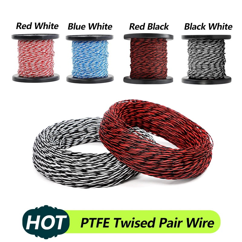 1~20m AFS200 PTFE Wire 26/25/24/22/20/18/17/15/13AWG FEP 2pins Twisted Pair Tinned Copper High Temperature 200℃ Electronic Cable