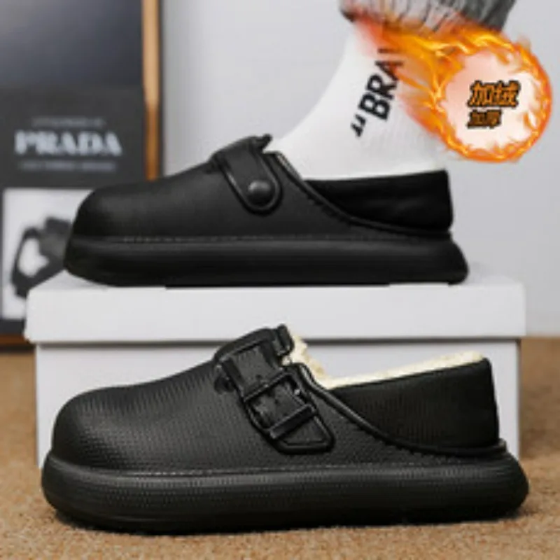 

Winter Birkenstock-style fleece-lined couple's home slip-on cotton slippers