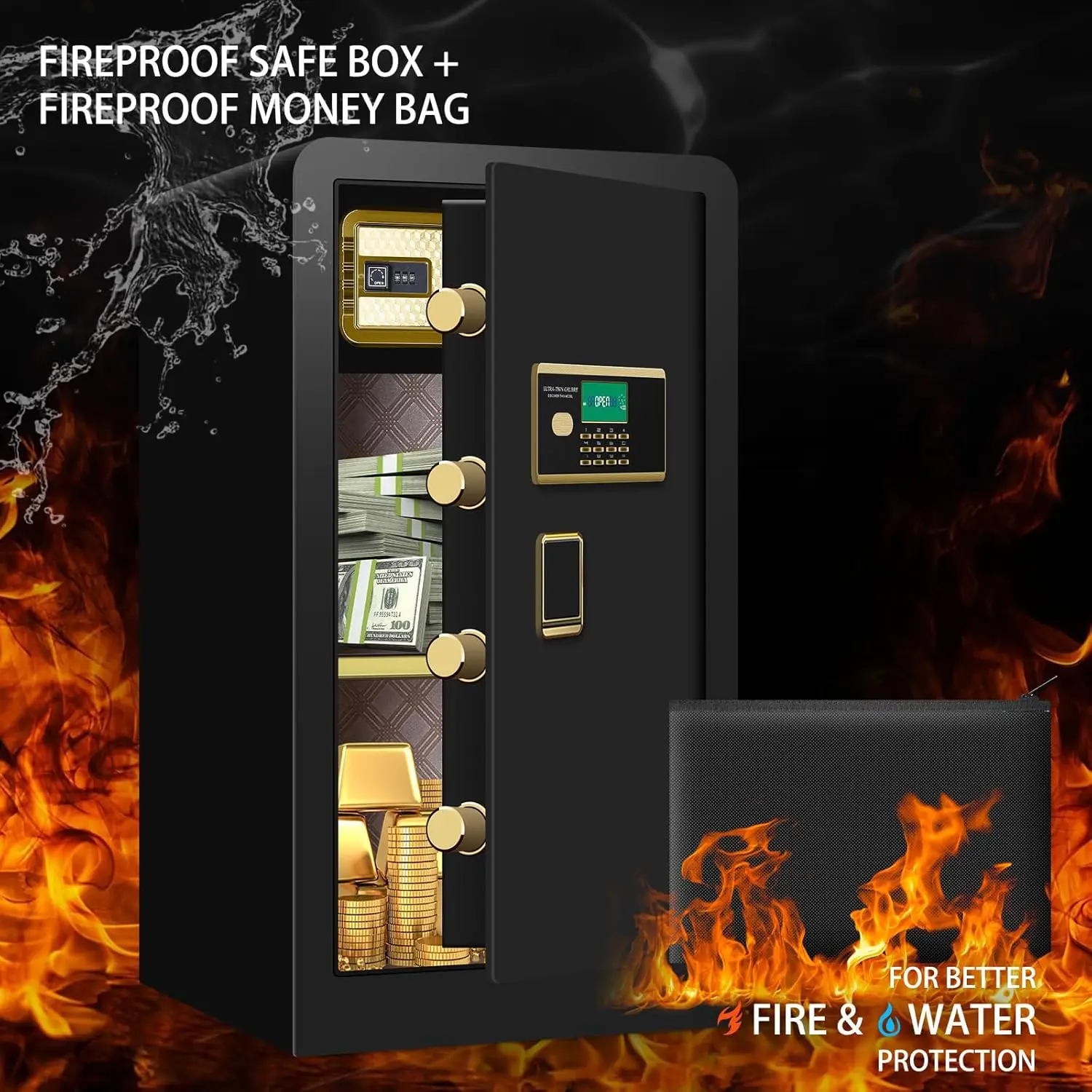 5.0 Cu ft Extra Large Safes for Home Use Fire and Water Proof, Anti-Theft Fire Proof Safe With Fireproof Document Bag, Separate