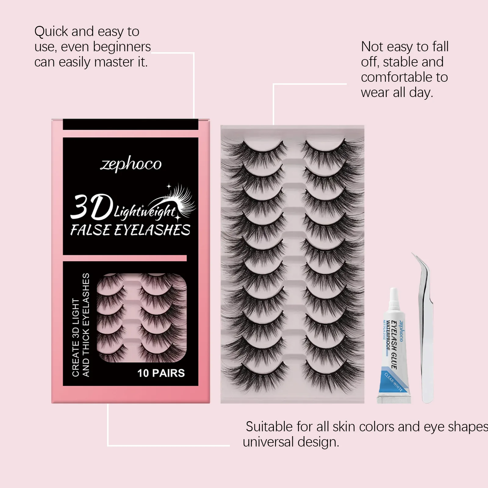 Ciglia finte chiari 3D, naturali e realistiche, leggere e confortevoli, facili da indossare, impostazione portatile quotidiana e duratura