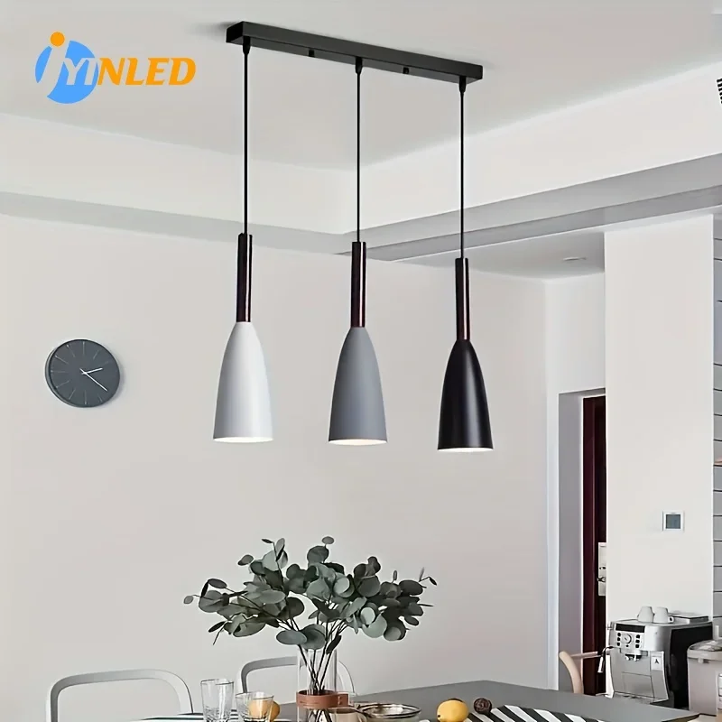 

Kitchen Restaurant Cafe E27 Lighting Fixture 3-Head Multi-color Hanging Lamps Modern Nordic Chandelier Minimalist Pendant Lights