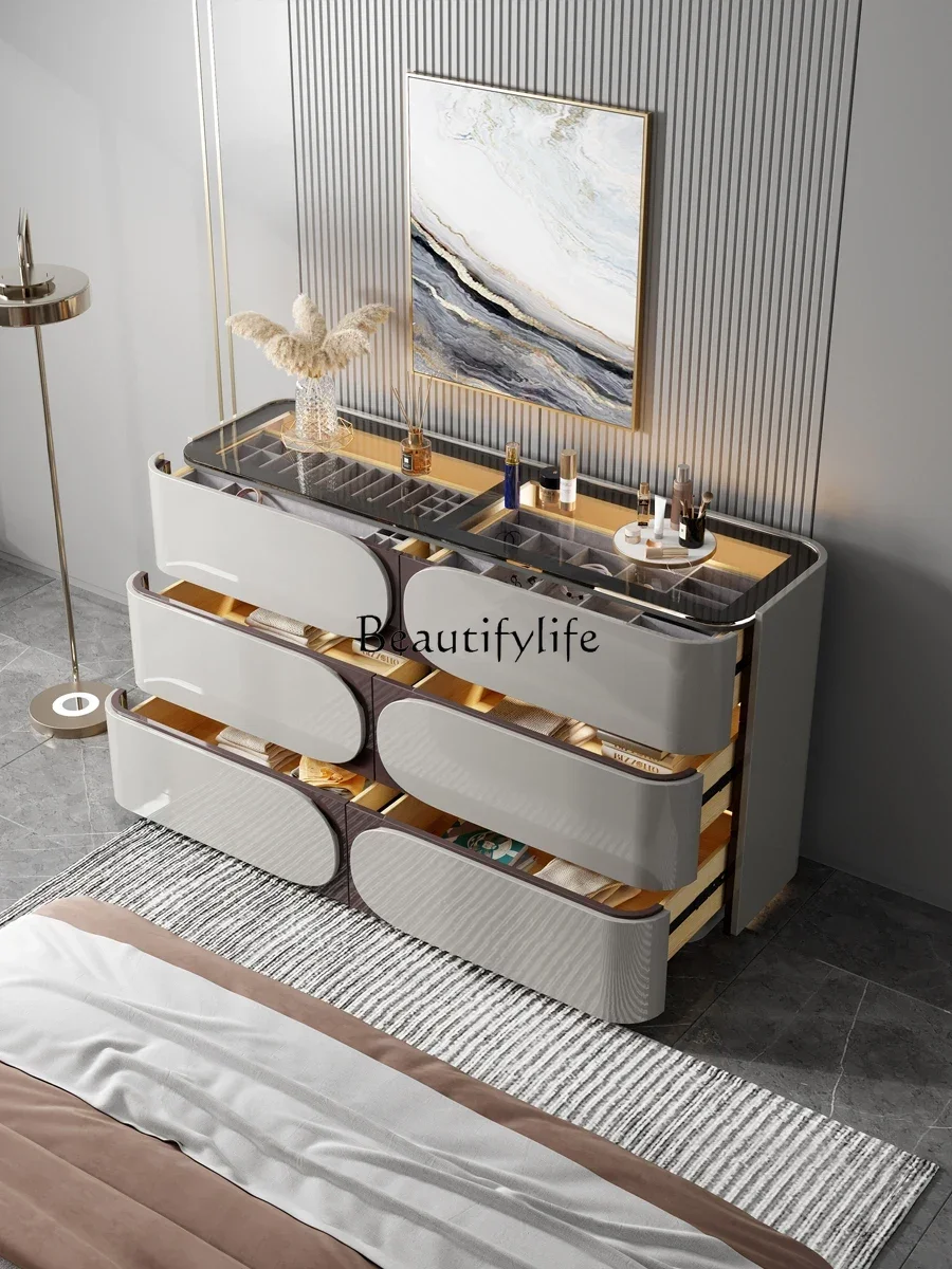 Italian Bedroom Modern Minimalist Retro Cabinet Light Luxury Bed Front Cabinet Living Room Storage Locker Side Cabinet