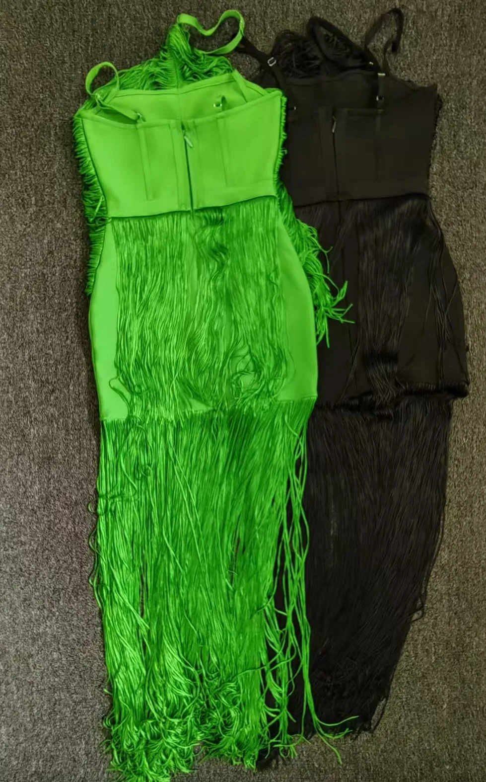 Foto real feminino data noite vestido elegante sem mangas dupla camada bodycon bandagem vestidos de franjas celebridade vestidos de festa à noite