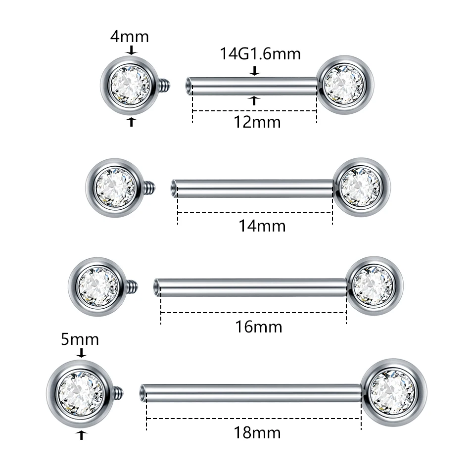 1/5PCS Titanium Internally Threaded Nipple Barbell Crystal Zircon Breast Ring for Women Sexy Nipple Mamilo Piercings Jewelry 14G