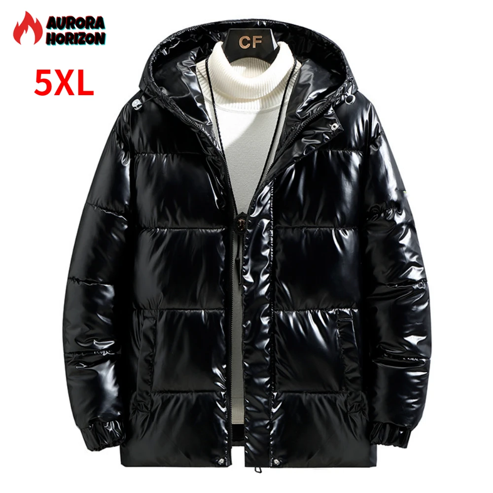 

ZOZOWANG 2023 Down Jacket Men Winter New Down Cotton Coat Warm Wear Hooded PLUS SIZE 5XL Jacket Windbreaker Shiny Fabric