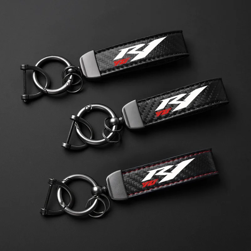 For YAMAHA YZF R1 YZF-R1 YZFR1 R1s Keyring Carbon Fiber Textured Motorcycle Keychain Metal Carbon Fiber Leather Key Chain Logo