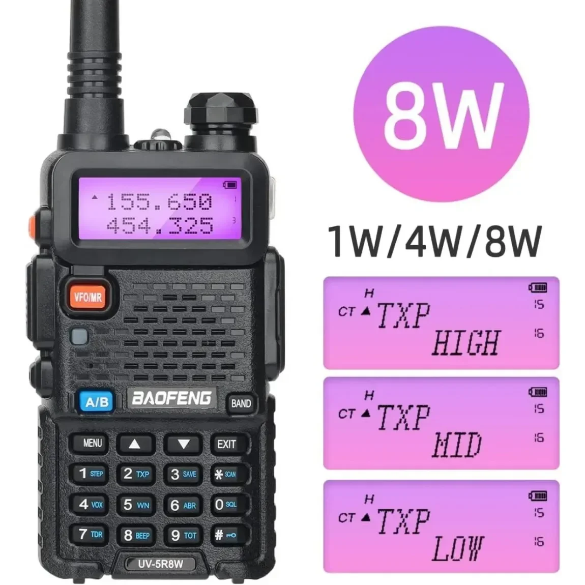 1/2PCS BaoFeng UV-5R 8W Tri-Power Walkie Talkie High Power Dual Band Long Range 128 CH Portable Handheld UV 5R Ham Two Way Radio