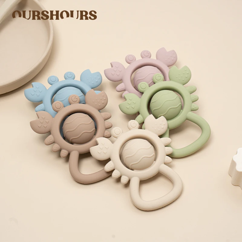 Baby-Krabben-Rassel-Spielzeug, Silikon-Beißringe, BPA-frei, 2-in-1-Rassel und Beißring, Spielzeug für Babys, Neugeborene, Geschenke, Säuglingsrasseln mit weichem Griff