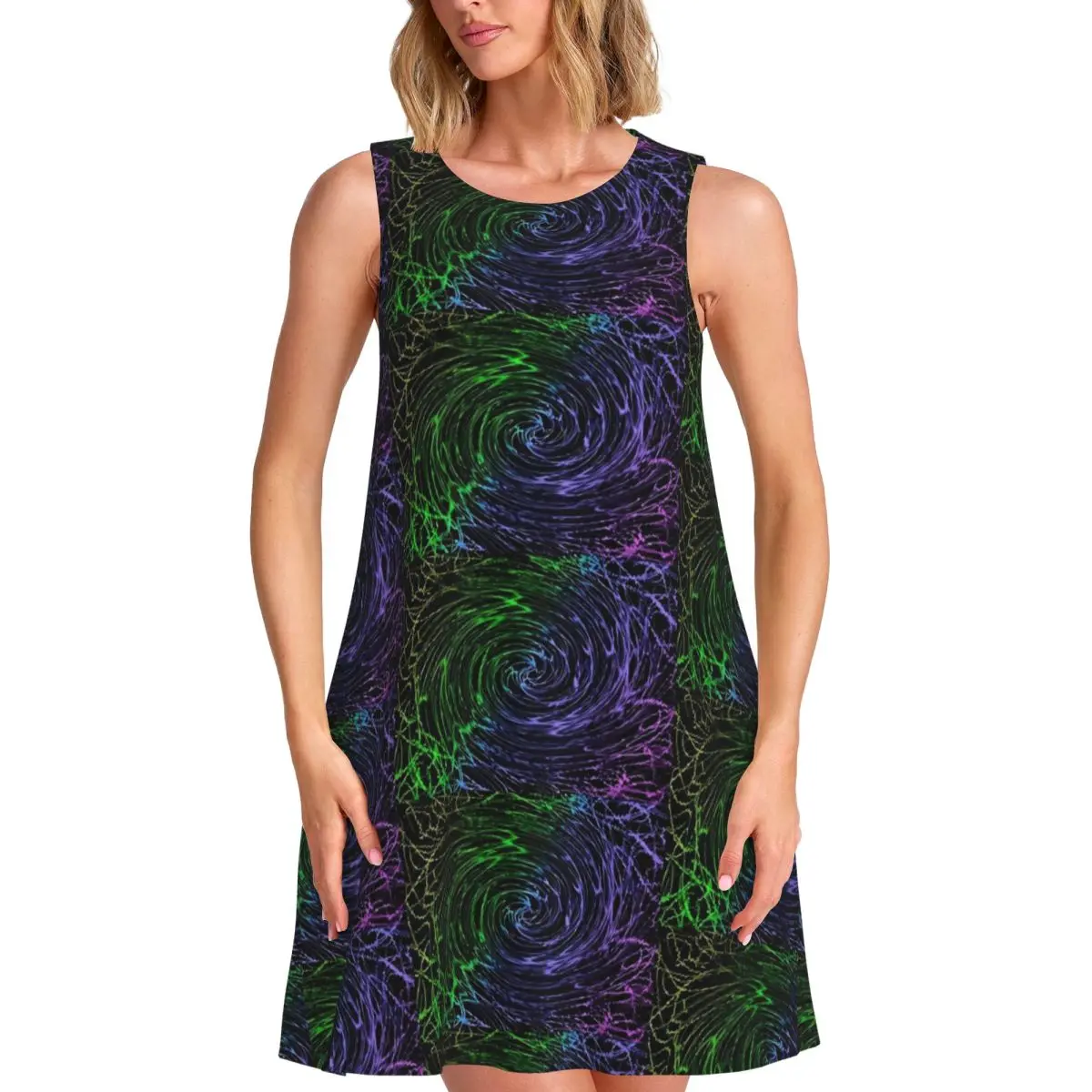 Shallow Water Tank Dress Multi-colored Vortex Modern Dresses Ladies Summer Simple Printed Oversize Tank Dress