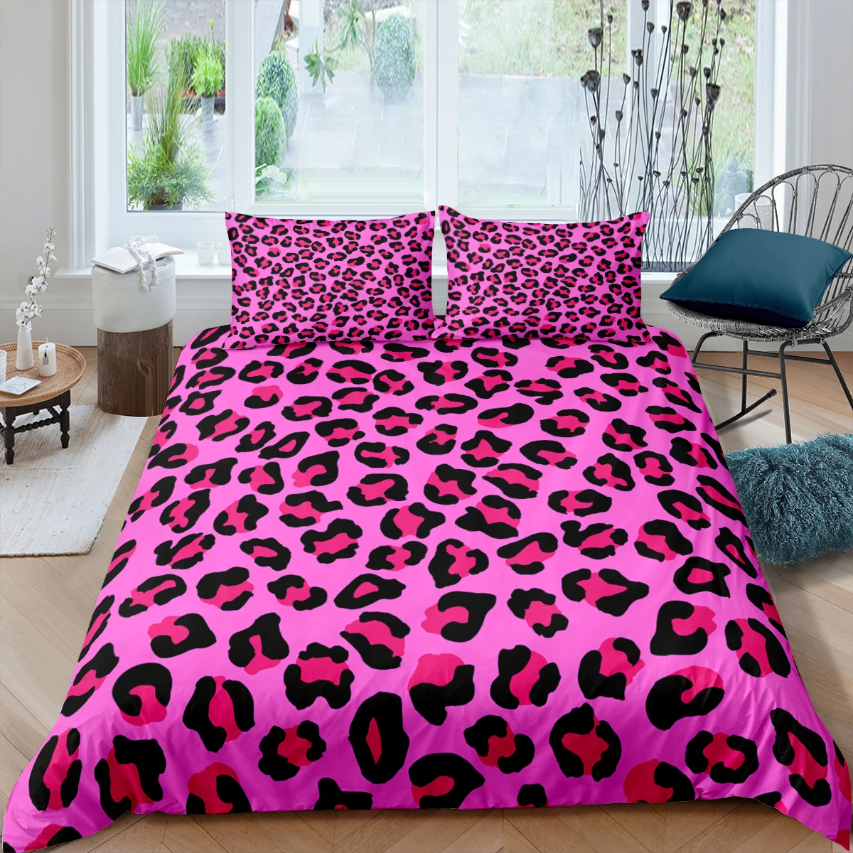 Home Textiles Luxury 3D Pink Leopard Duvet Cover Set Pillowcase Kids Bedding Set AU/EU/UK/US Queen and King Size Bedding