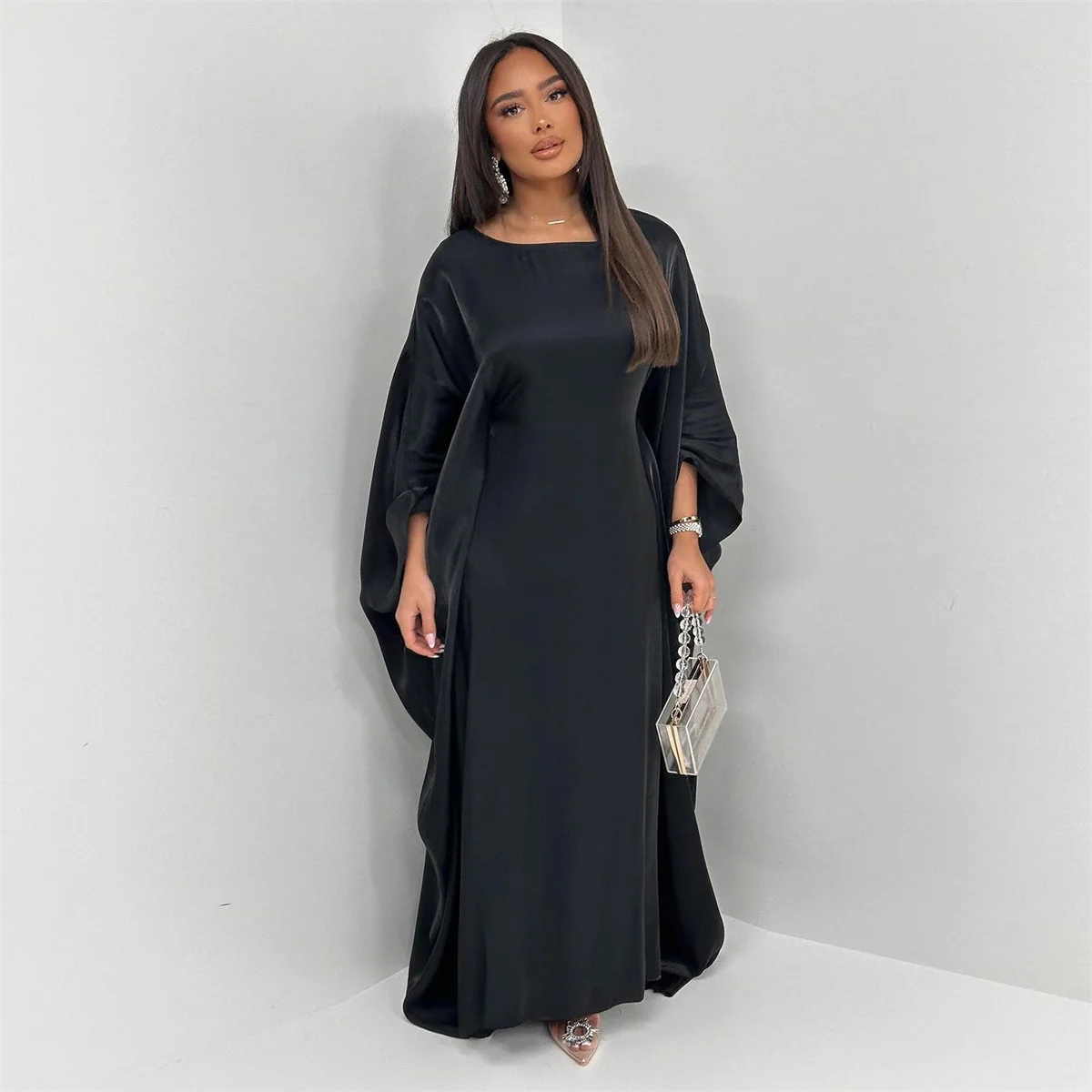 Kebaya Abayas For Women Kaftan Robe Musulmane Femme Vestidos Ramadan Satin Abaya Islam Muslim Summer Batwing Sleeve Maxi Dress