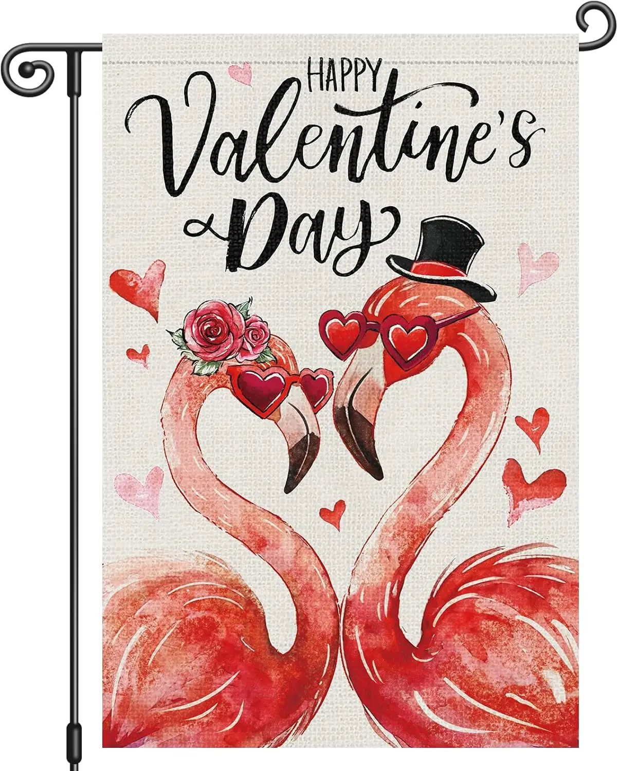 Louise Maelys Happy Valentine's Day Garden Flag Flamingo Love Heart 12x18 Inch Double Sided Welcome Floral Small Burlap  TTL LLG
