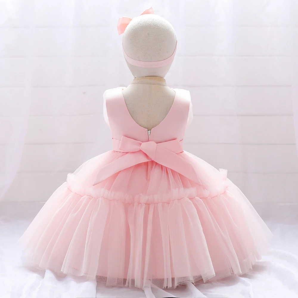 Baby Girls White Baptism Dress Tulle Bow Infant Baby 1st Birthday Party Dresses For Girl Toddler Princess Wedding Gown Clothes