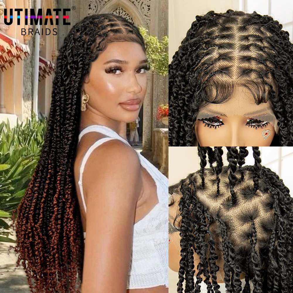 

32 Inches Ombre Synthetic Full Lace Braided Wigs for Black Women Lace Frontal Knotless Box Braiding Hair Dreadlocks Braids