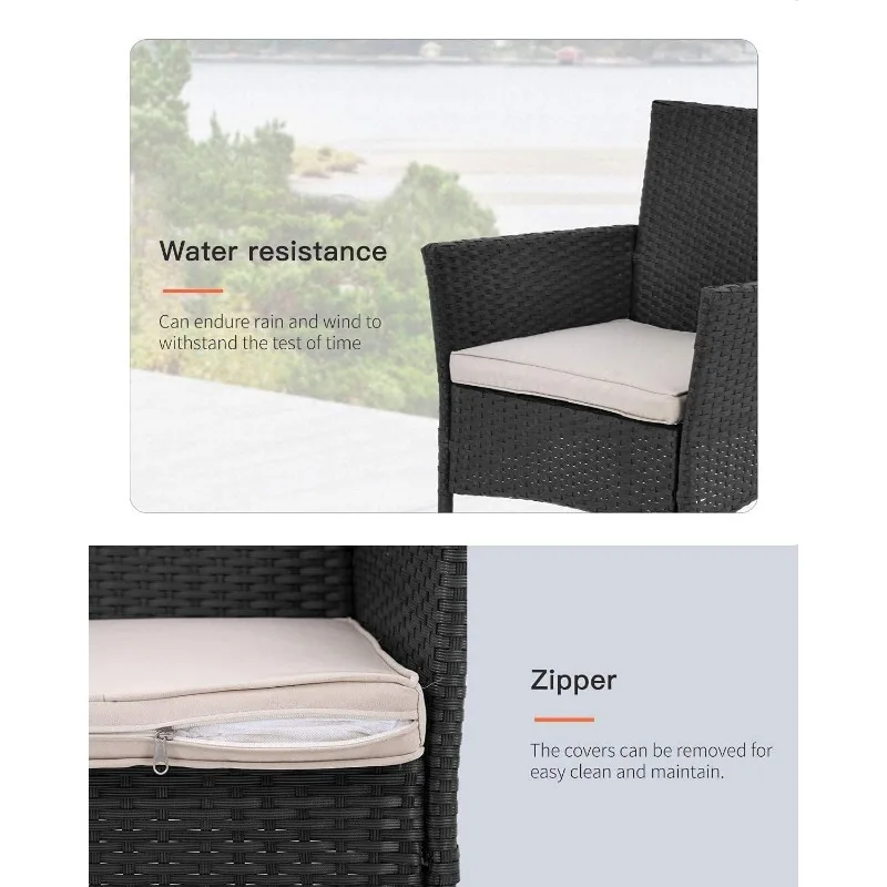 Patio Furniture Set Outdoor Furniture Wicker Bistro Rattan Chair Conversation Sets with Coffee Table for Yard Backyard Lawn