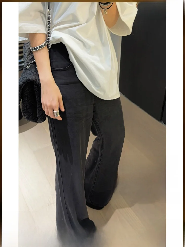 

Meiyang Feather Denim Jeans High Waist Bell Bottom Leggings Casual Washed Cotton Ladies Jeans Loose Fit All Seasons