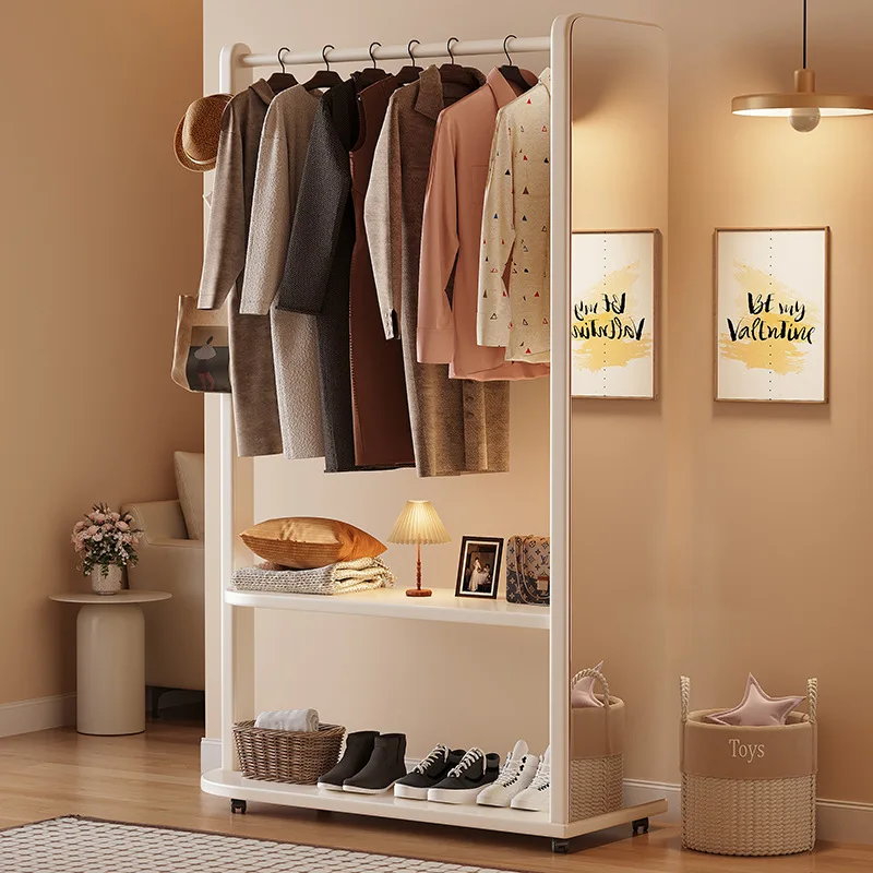 Solid wood coat rack Floor-to-ceiling bedroom hanger with mirror Home living room door rack Full-length mirror integrated