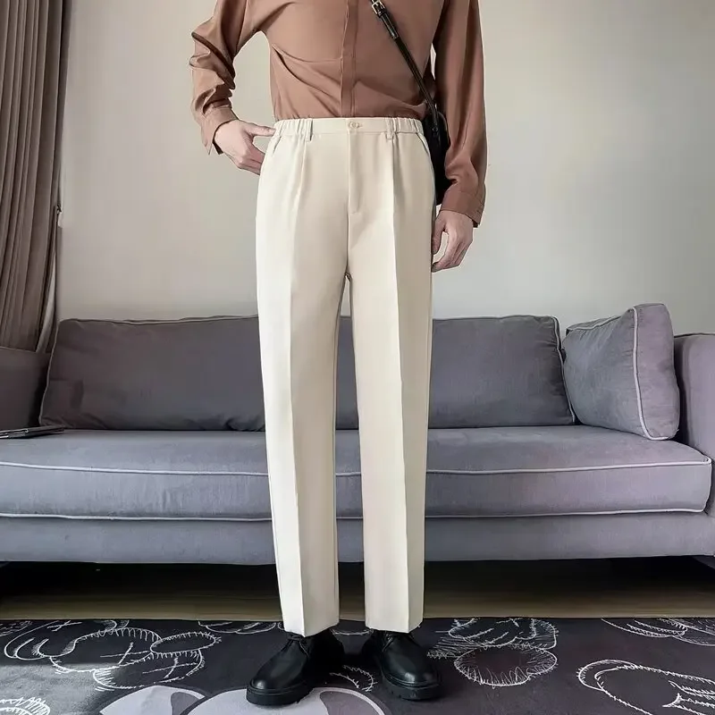 Fallen feeling suit pants with autumn and winter thickness, 9-inch small trousers, men's slim fit straight leg casual pants, men