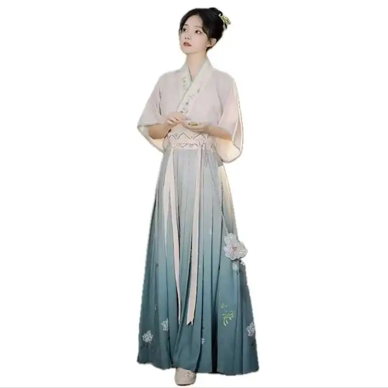 

Hanfu Dress Women Chinese Traditional Vintage Hanfu Cosplay Costume Party Outfit Gradient Cyan Hanfu 2pcs Sets