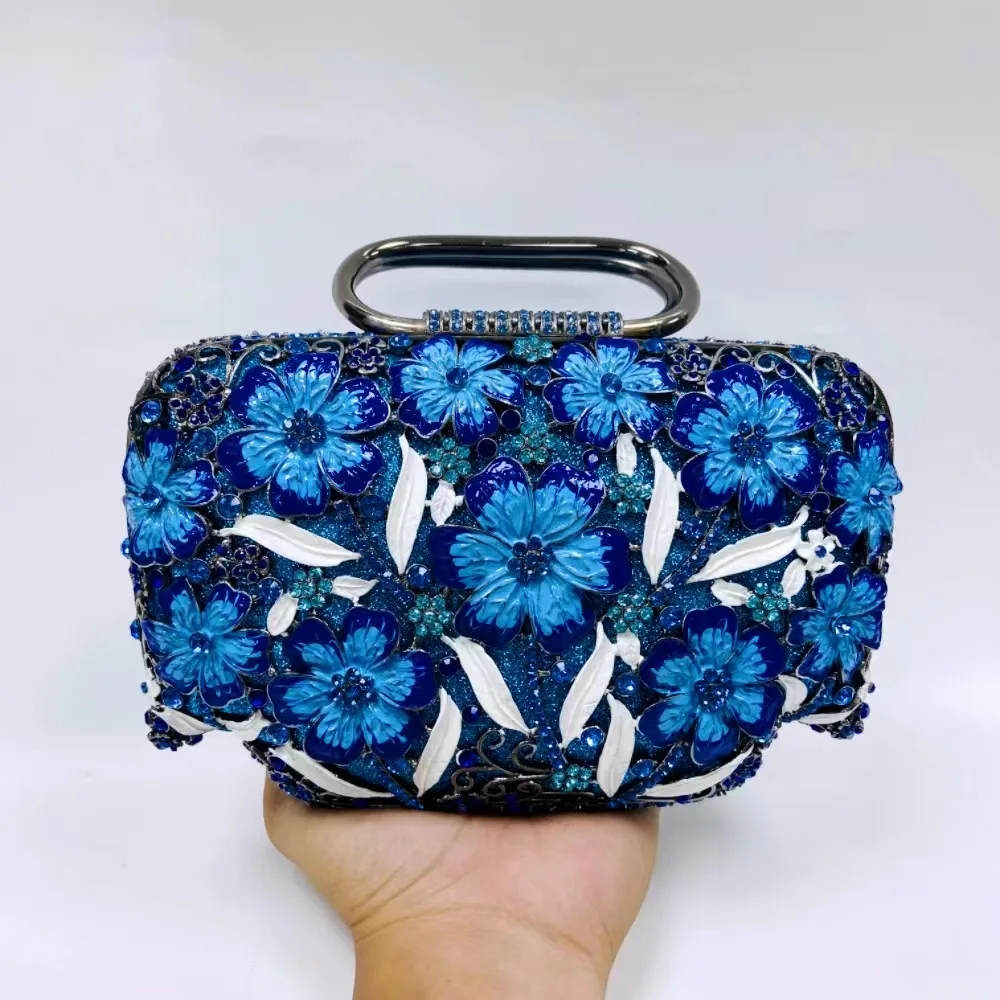 Woman Wedding Bridal Colorful Flower Purse Floral Crystal Banquet Dinner Evening Bag With Handle Diamond Party Handbags - Image 5