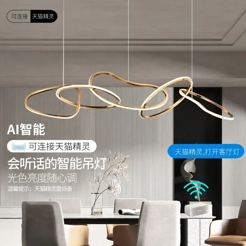 Minimalist restaurant led chandelier post-modern luxury hanging lamp simple bar counter stainless steel ring chandelier lighting