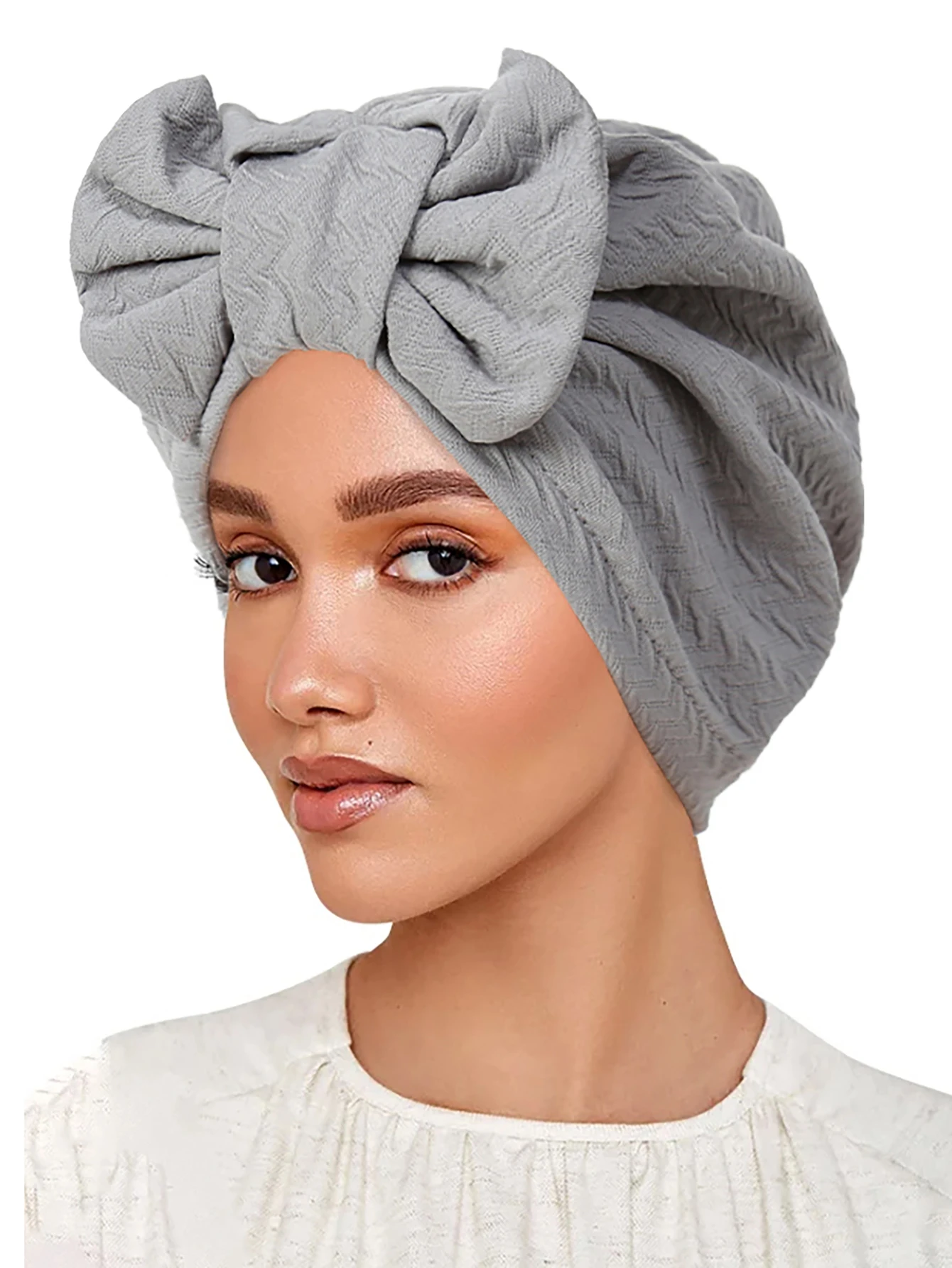 Trendy Bow Muslim Turban Cap Solid Color Women Hijabs Islamic Chemo Cap Head Scarf Ladies Head Wrap Cover Hijab Scarf