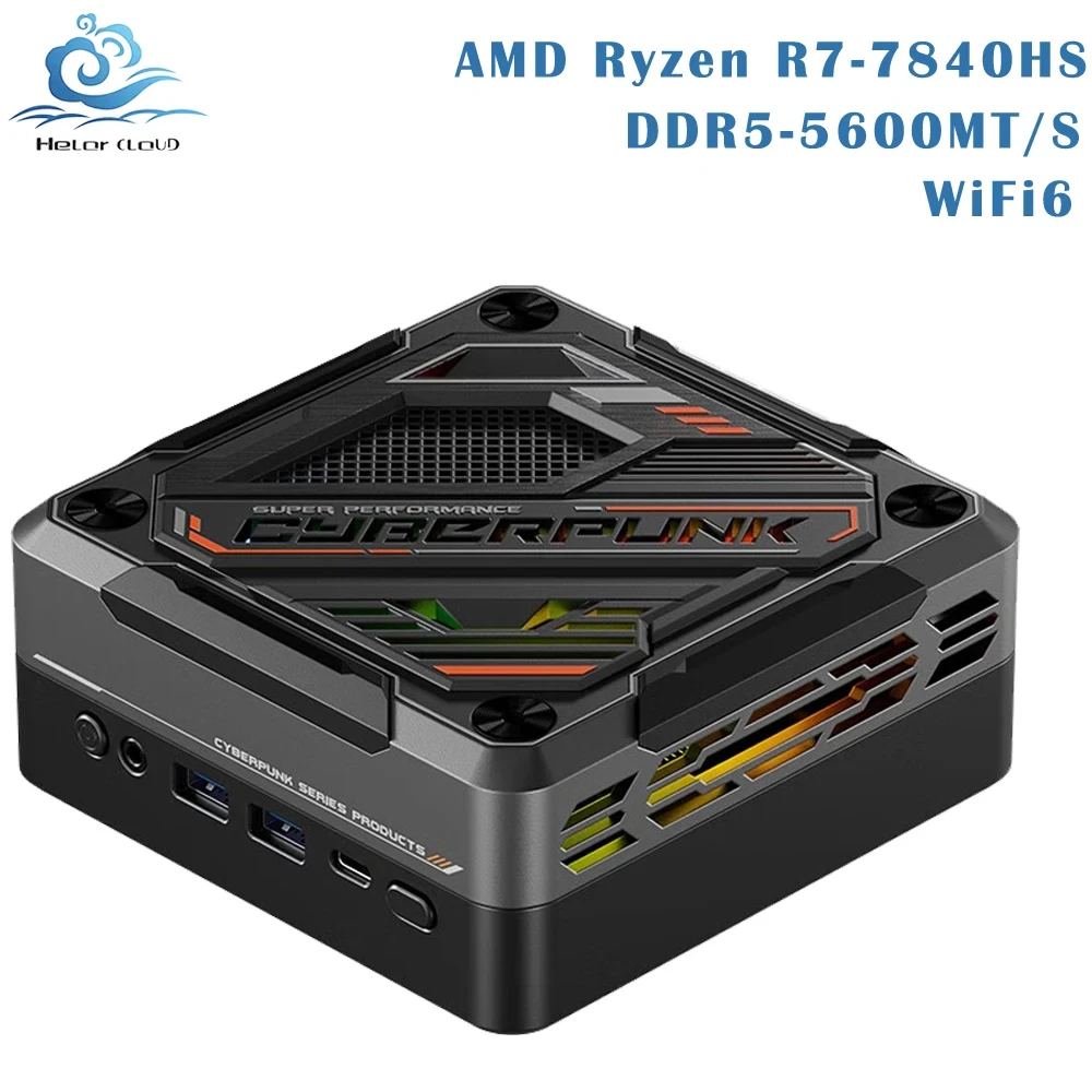 

Helorpc Gaming Mini PC AMD Ryzen R7-7840HS/R7-8845HS DDR5 M.2 NVME Support Win10/11 System Office Desktop Computer