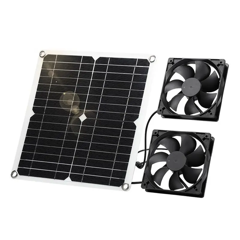 ABJI-Solar Fan,12 W Solar Panel Fan, Weatherproof,With DC Double Fan For Small Chicken Coops, Greenhouses,Window Exhaust