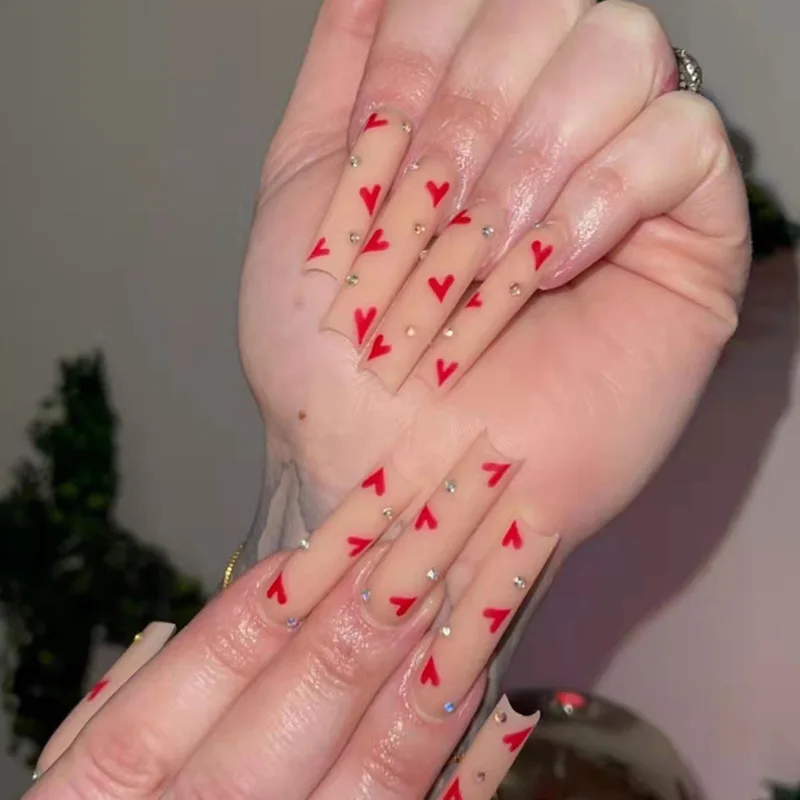 

24pcs White French Press on Nails Minimalist Fashion Nail Art Pearl Heart Bow Stick on Nails Removable Long Square False Nails