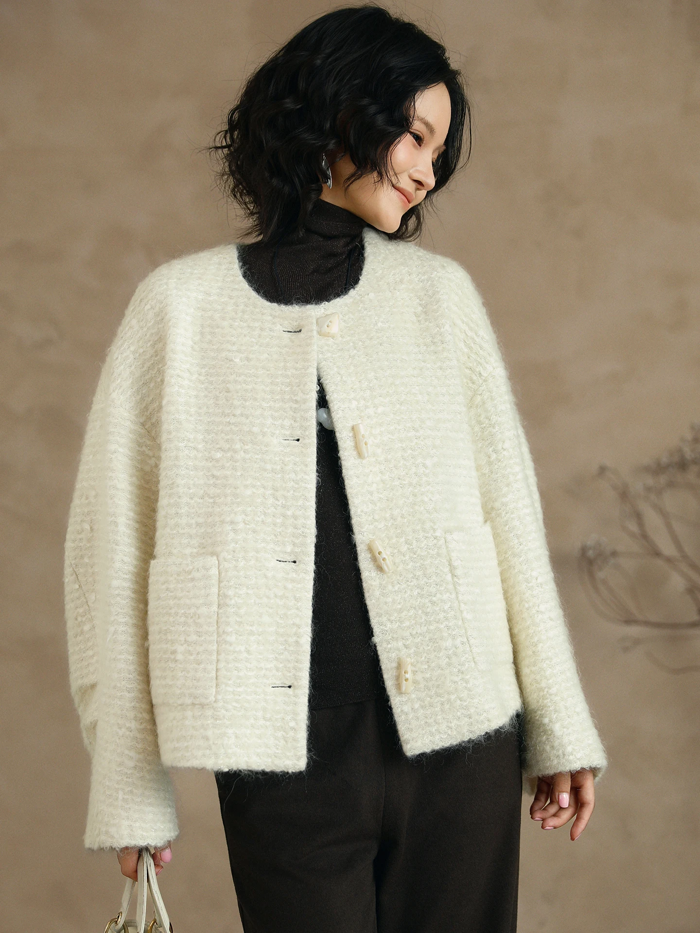 

Пальто из смесовой ткани с длинными рукавами и пуговицами для женщин, повседневное, осенне-зимнее, из шерстяной смеси