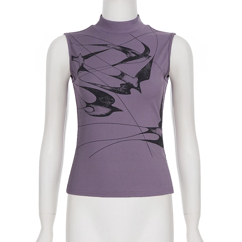 SUCHCUTE Neues chinesisches Vintage-Tanktop mit halbem Halsausschnitt, ärmellos, Y2k-Ästhetik, elegantes Schwalben-Print-Top, Sommerkleidung für Damen – Detail 4