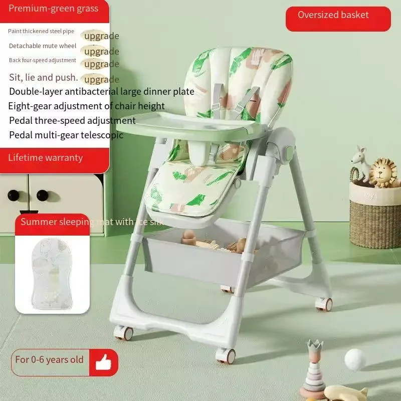 

Multifunctional Children's Dining Chair Portable Foldable Eating High Chair Household with Wheels Baby Dining Table and Chairs