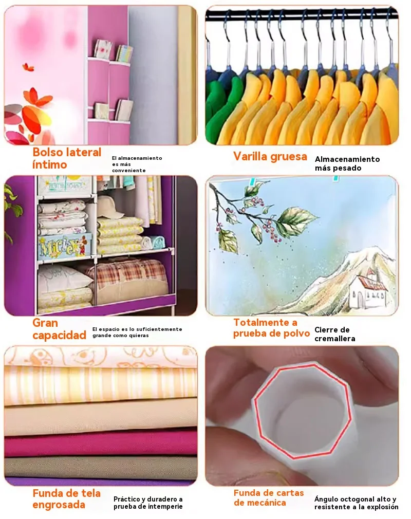 Armario Plegable Antipolvo/Humedad - Para uso doméstico o estudiantil, Tela No Tejida Portátil (Co lor Rosa Ensamblaje Sencillo)