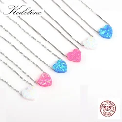 KALETINE 925 Sterling Silver Necklaces Created Opal Pendant Heart Shaped Opal Accessories Women Jewelry Long Necklace