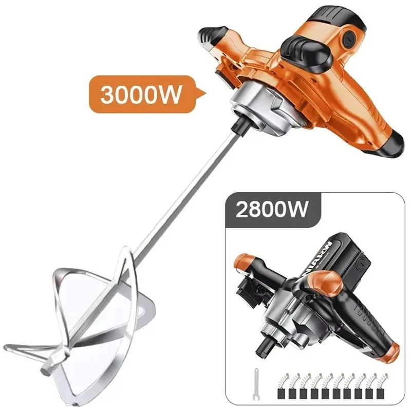 【Más Vendido】Mezcladora de Cemento Industrial de 3000W/2800W, 220V, 6 Velocidades Ajustables, Mezcladora Manual para Pintura, Masilla, Polvo, Cemento, Yeso, Mortero