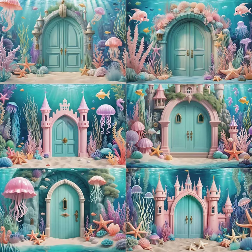 

MOON.QG Underwater Mermaid Background Photography Aquarium Fish Seabed Photocall Backdrop Children Studio Photobooth Accessories