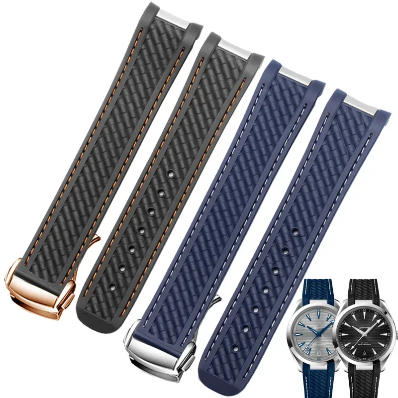 

Curved 20mm Rubber Watchband Fit for Omega AT150 Seamaster 300 AQUA TERRA Diving Bracelets Black Blue Silicone Watch Strap