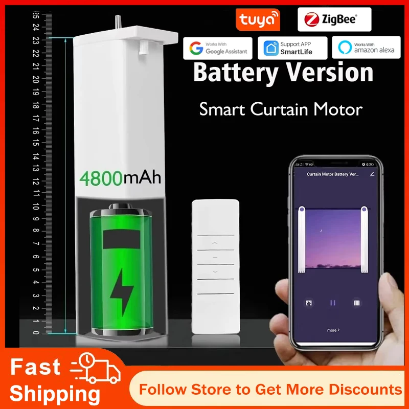 

Tuya ZigBee Battery Smart Curtain Motor 6th Generation 4800 mAh with Fast Charge USB Electric Curtain Support Alexa Google Home