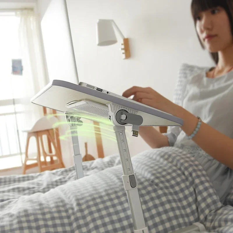 Multifunctional Folding Laptop Desk Portable Small Work Table with Cooling Fan Simple Dormitory Computer Bed Desk