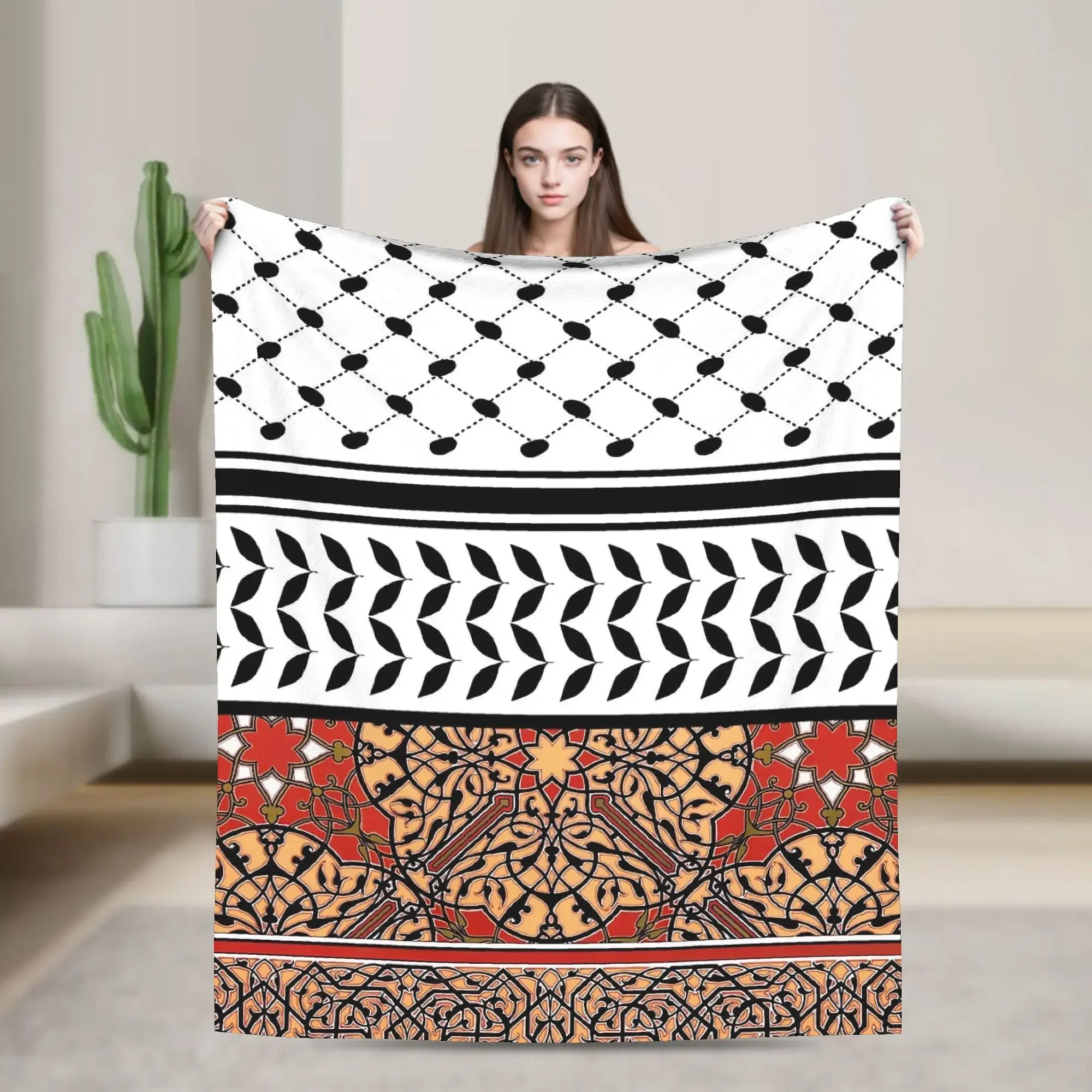Palestinian Keffiyeh and Arabic Lithograph Print Warm Soft Blanket  Camping Plush Throw Blanket Flannel Bedspread Sofa Bed Cover