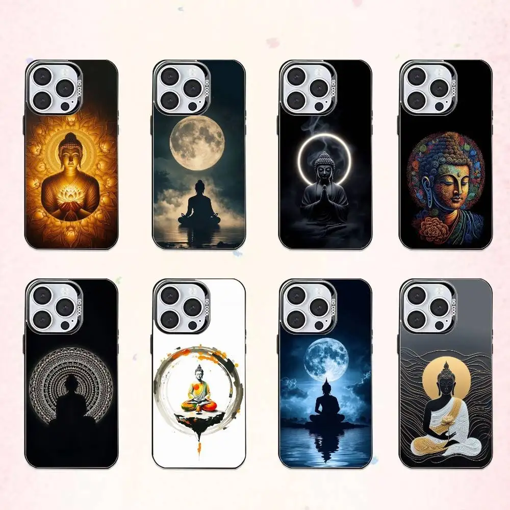 

Buddha Art Belief Pattern Phone Case For iPhone17,16,15,14,13,12,11 Plus,Pro Max Colored Silver Plated Inside Cover