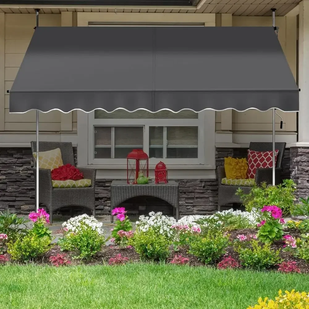 118 Retractable Outdoor Awning, Adjustable Angle & Height, UV Protection, Patio Door Window Cover, Gray