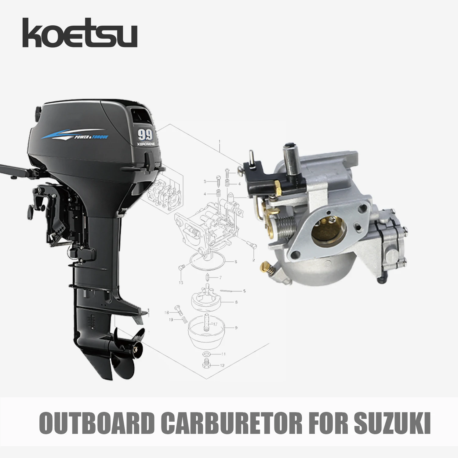 

KOETSU outboard motor carburetor, compatible with Suzuki outboard motor marine propulsion engine components.